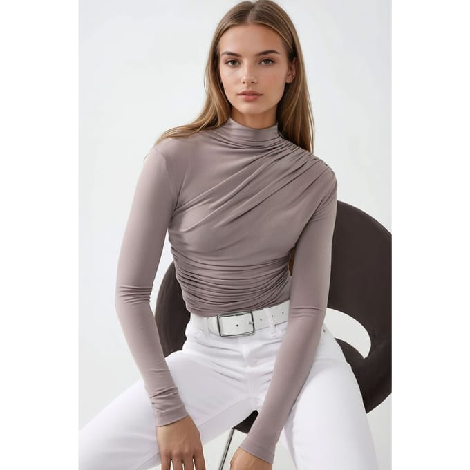 Hoogste Kraag Drapé Detail Blouse