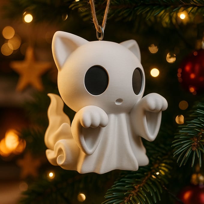 Kerstboom hanger Klein Grappig Ghostcat Geest Beeldje – 3D-geprinte kerst decoratie