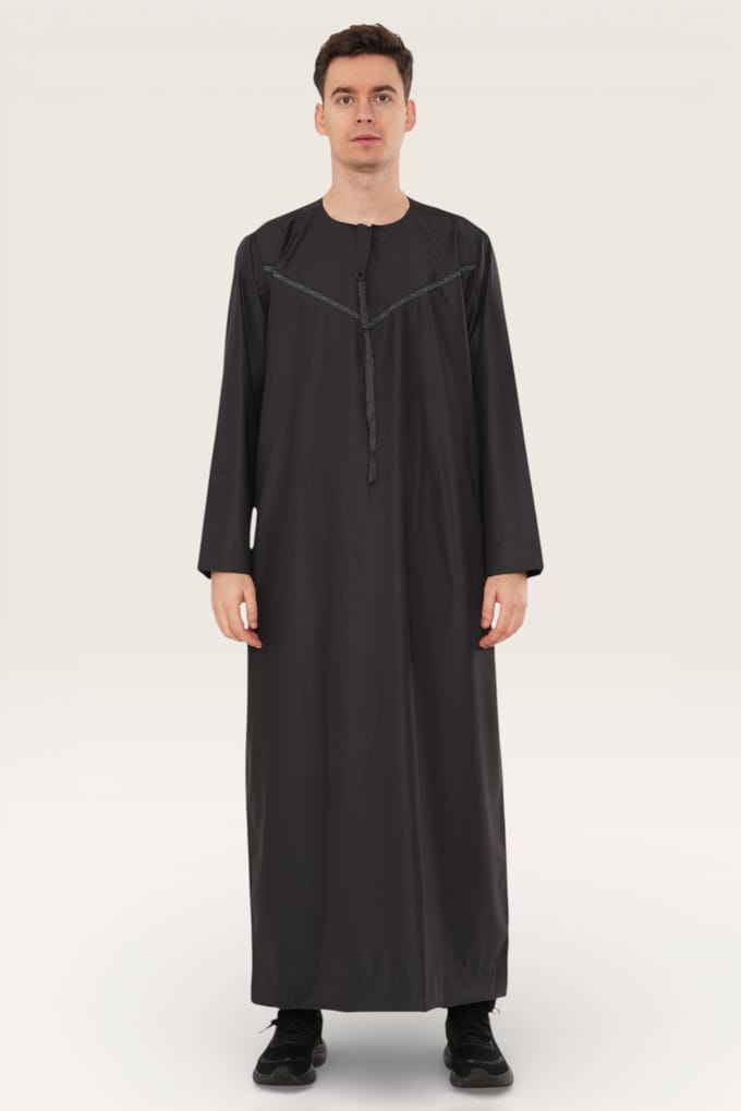 Heren grijze Ramadan Eid Marokkaanse Jubba Robe Kaftan Djellaba Thobe LFS-TT-008