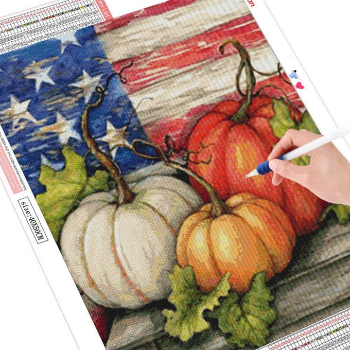 Peinture de diamant de citrouille, drapeau rond complet, broderie de diamant, image en strass, Halloween 20X30CM blue