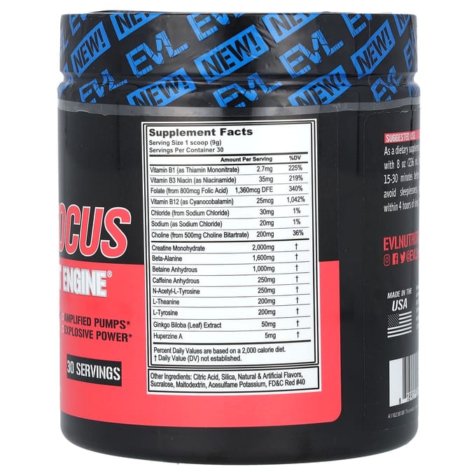 EVLution Nutrition, ENGN Focus, Cardio Pre-Workout, Saveur Pastèque, 270 g (270g)