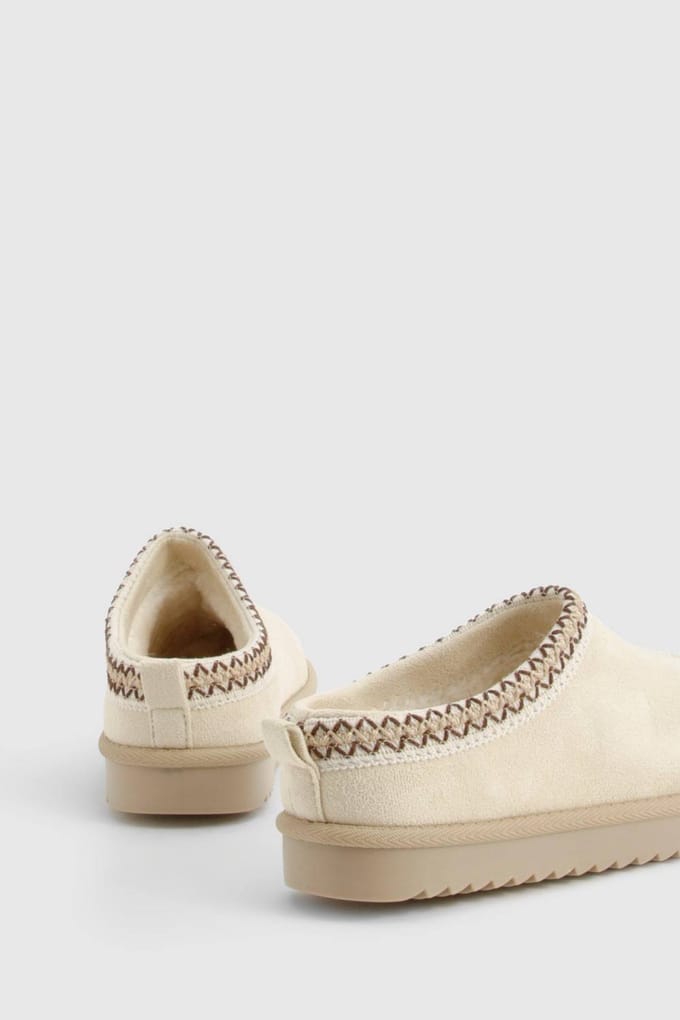 boohoo Dames Geborduurde Gezellige Mules | Beige | Maat: 6
