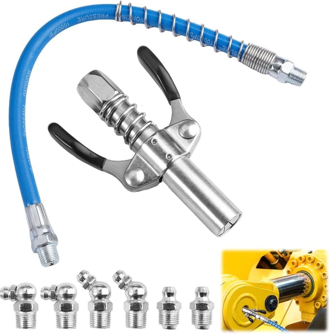 Vetspuit Adapter - Koppeling Mondstuk - Machine Onderhoud - Dubbele Handgreep - 30cm Slang