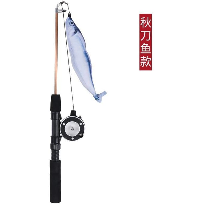 Jouets pour Chats Forme de Poisson Plumes Télescopiques Bâton pour Chat Simulation Canne à Pêche Chaton Jouet Amusant Jouet Interactif Baguette pour Chat 1pcs white