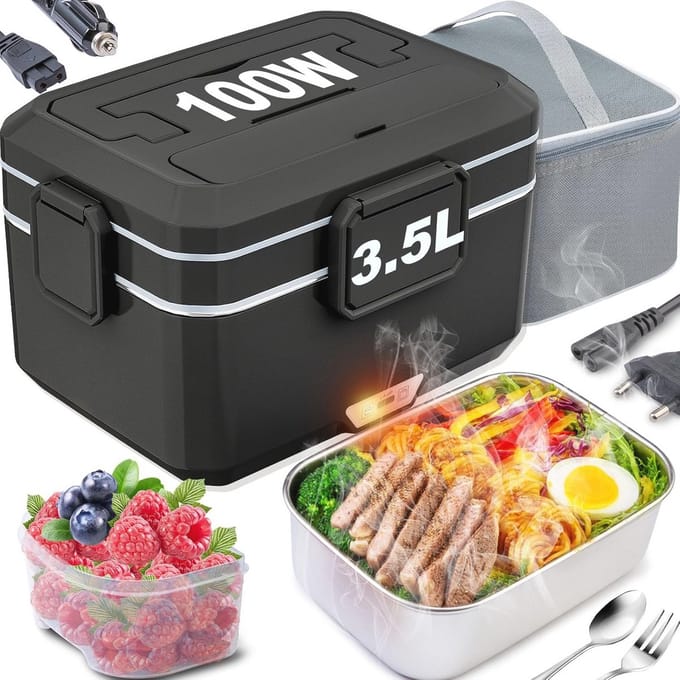 Draagbare Elektrische Lunchbox 3,5 L met RVS Binnenzijde en Isolerende Tas