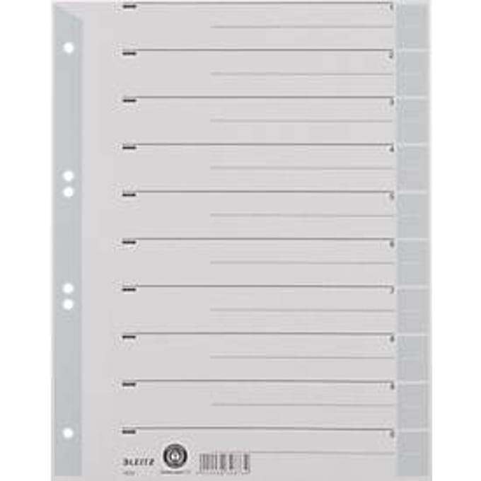 LEITZ® scheidingsbladen A4 1652, gebruik naar eigen inzicht, 100 stuks, grijs