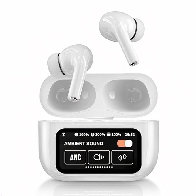 Tech Essentials FlexBeat - Draadloze Oordopjes met Active Noise Cancelling - Bluetooth 5.4 - In Ear Sport Oortjes voor Hardlopen - Microfoon - Earbuds met Oplaadcase - Muziek - Wit