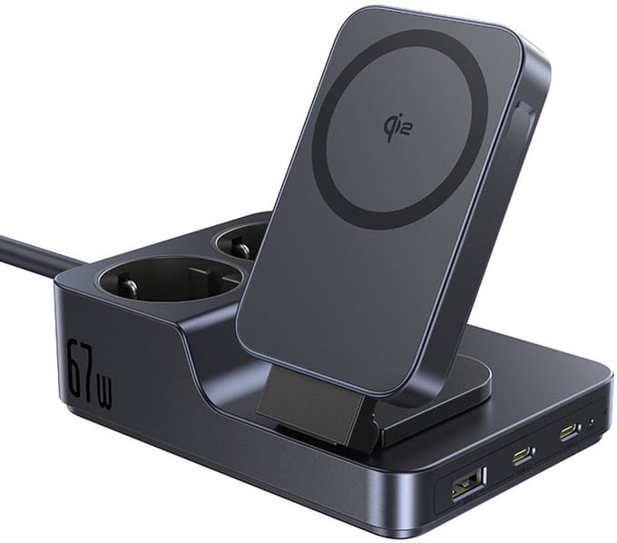 Baseus NOMOS ND11 67W 6-in-1 Wireless Charging Station with Two AC Sockets - Black