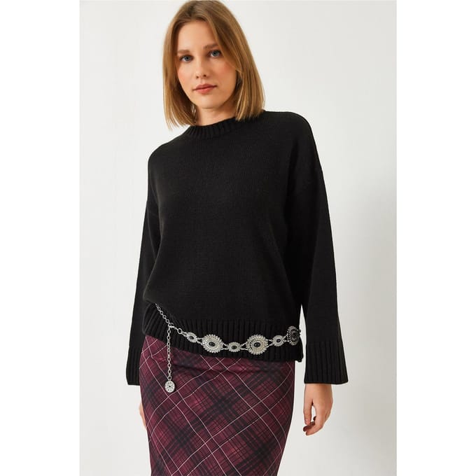 Relaxed Fit Ronde Hals Geribbelde Trui
