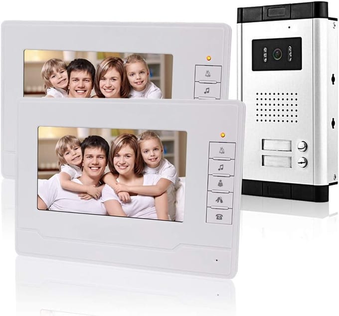 Video Deurbel Systeem - Intercom Deurtelefoon - Meerdere Appartementen - Dubbele Belknoppen - 7 Inch Scherm - Wit
