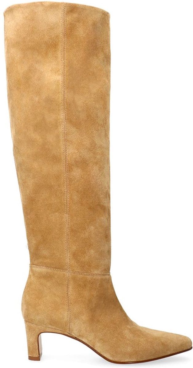 Manfield - Dames - Beige suède hoge laarzen met hak - Maat 37