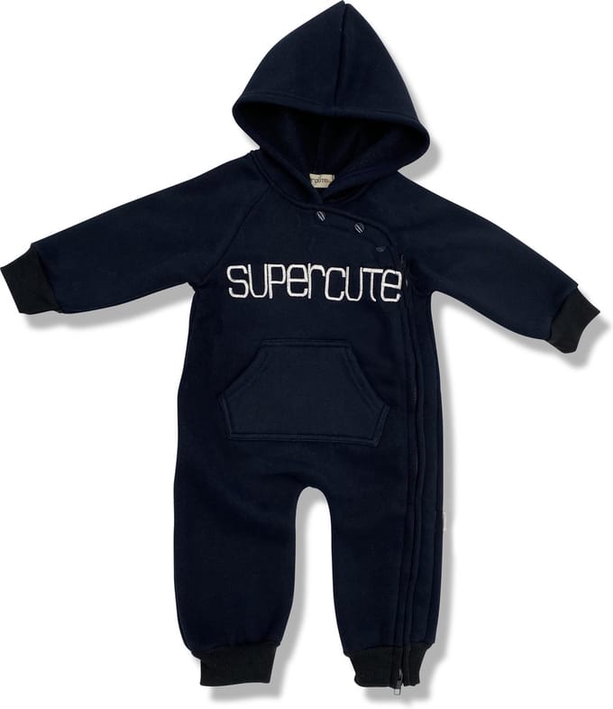Supercute jumpsuit met capuchon donkerblauw maat 92/98