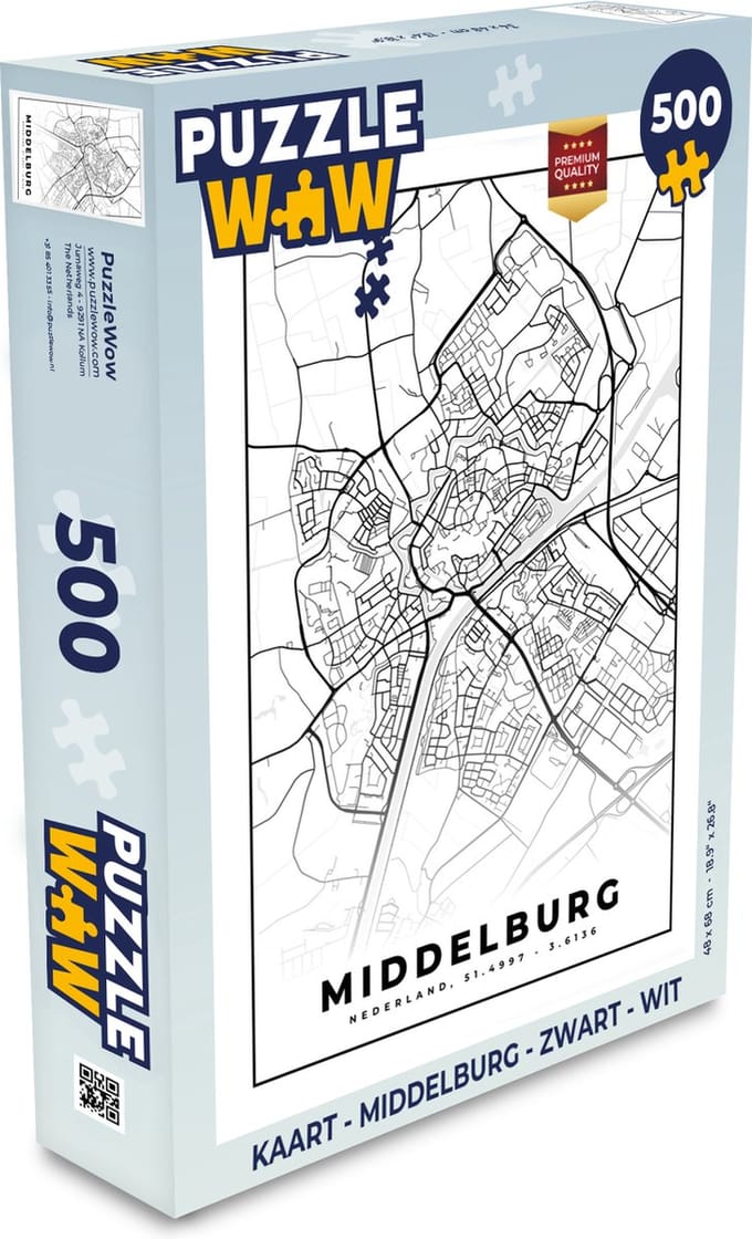 Puzzel Kaart - Middelburg - Zwart - Wit - Legpuzzel - Puzzel 500 stukjes