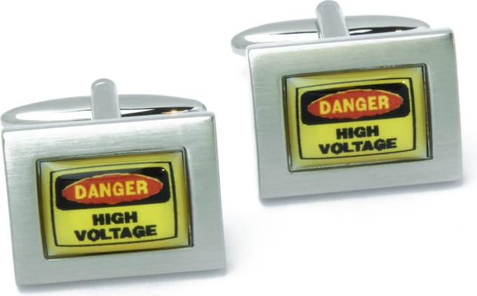 Manchetknopen - Danger High Voltage Rood en Geel