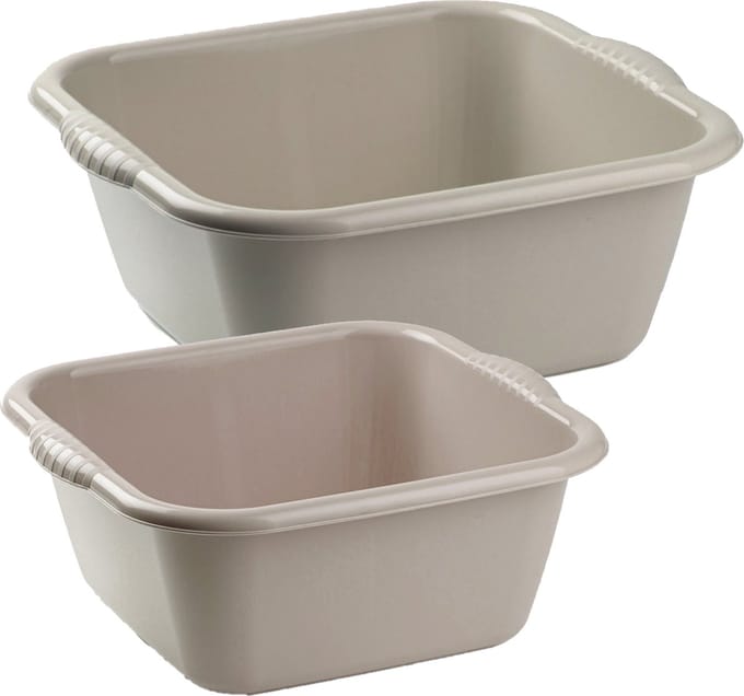 Afwasbak teil - set van 2 formaten - 10 en 15 liter - taupe - kunststof