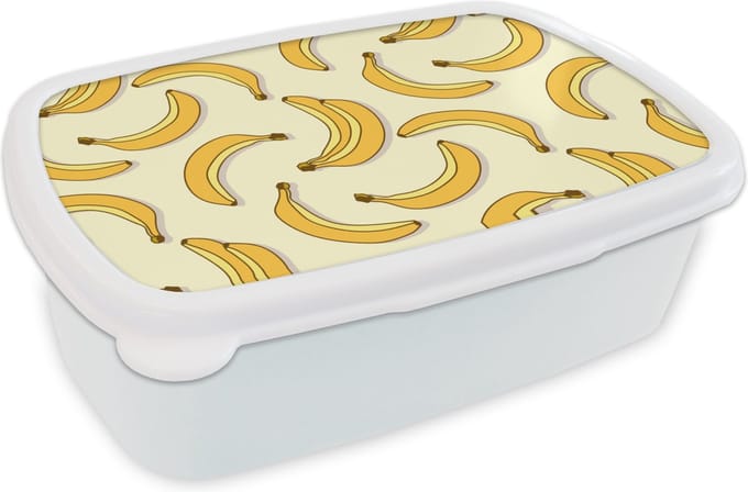 Broodtrommel Wit - Lunchbox - Brooddoos - Fruit - Design - Banaan - 18x12x6 cm - Volwassenen