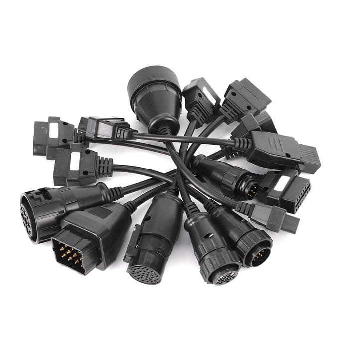 8 stuks Vrachtwagen OBD2 Connector Verlengkabels Auto Diagnose Tool Volledige Set Zwart DC 12V black