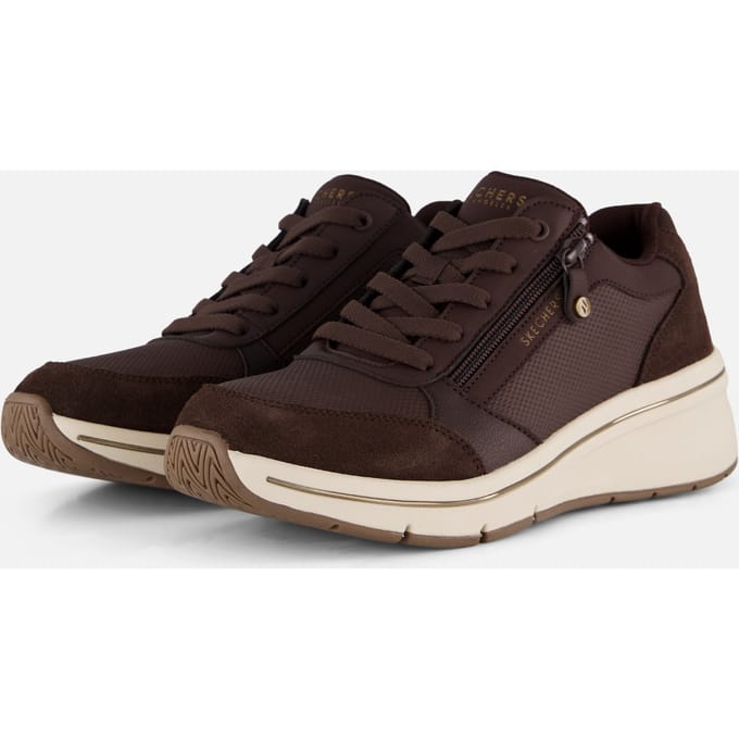 Skechers Billion Flex Luxe Up Leder Dames Chocolade Duraleather/Mesh Sneakers