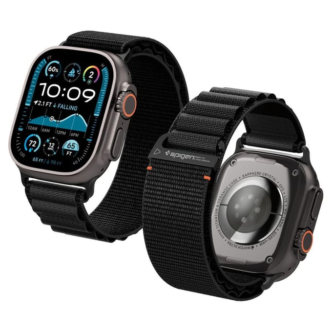 Spigen WBF1 band voor Apple Watch 49mm / 46mm / 45mm / 44mm Series, Zwart AMP10144