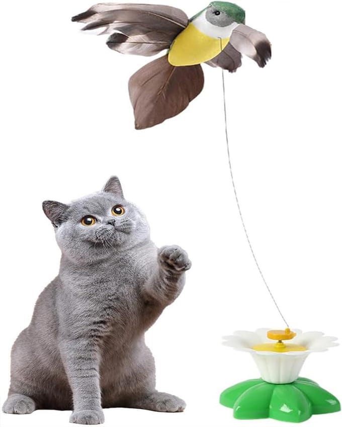 Crynuo Kattenspeelgoed - draaiende vogel - Kattenspeelgoed elektrisch - staaldraad