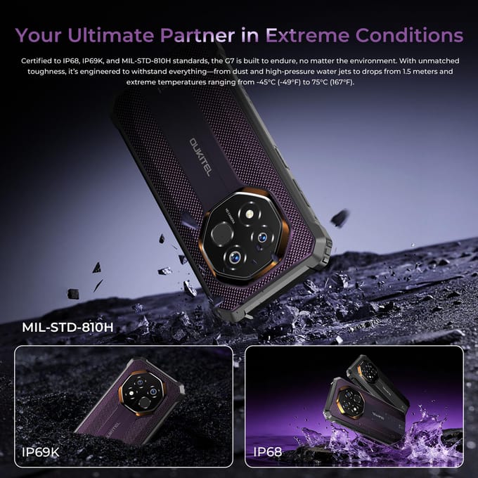 OUKITEL G7 Mobiele Telefoon 24GB+256GB 6.52  Scherm 64MP 10600mAh Android 16 Smartphone