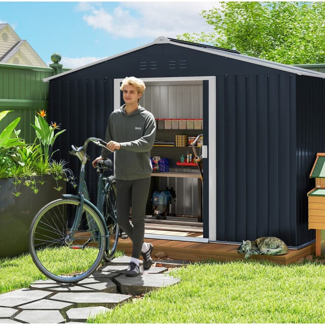 4goodz Tuinschuur Metaal met Bodemframe 277x195x192 cm - Donkergrijs
