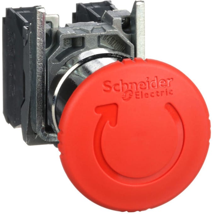 Schneider Electric XB4BS8445 Paddestoelschakelaar Metalen frontring, Met NOT-AUS schakelaar, Rond, Terugstelbaar 120 V/AC 6 A 1x NC, 1x NO IP66, IP67,