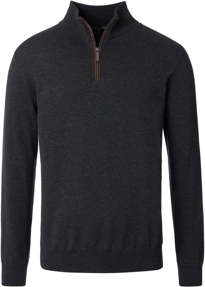 CASAMODA Halfzip Trui Solid Antraciet - Maat L - Heren - Quarter zip