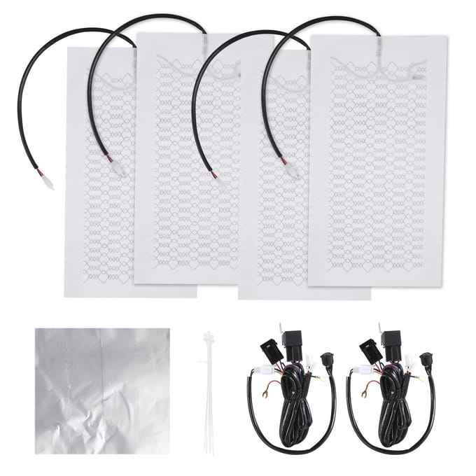 12V stoelverwarmingsset van koolstofvezel voor 2 stoelen met schakelaar voor hoge en lage temperaturen. Stoelhoes verwarmd kussen white