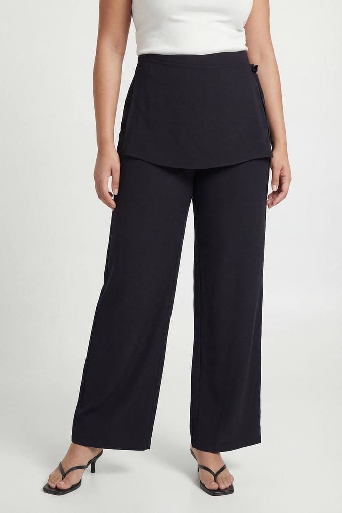 boohoo Dames Plus Strikbroek Met Wikkelrok | Black | Maat: 16