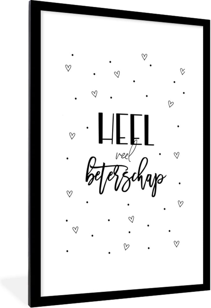 Fotolijst incl. Poster - Beterschap - Quote - Stippen - Hartjes - 60x90 cm - Posterlijst