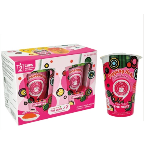 O's Bubble drankjes met poppende boba aardbei en perzik beker 2 x 480 ml
