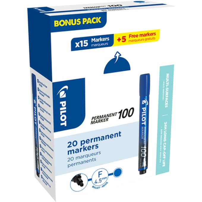 Viltstift PILOT 100 rond fijn blauw doos à 15+5 gratis