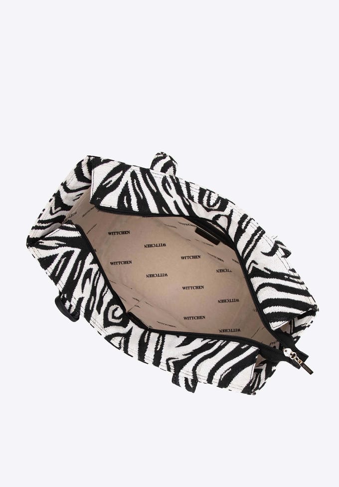 Wittchen - Jacquard Shopper Tas - Wit en Zwart - Met Franje - Voor A4 documenten