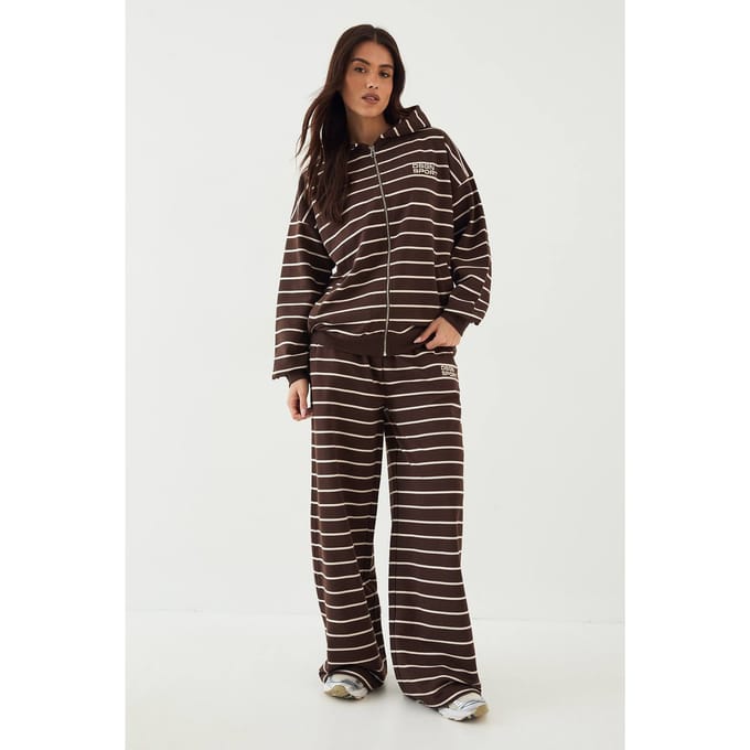 Dames DSGN Studio Gestreepte Rechte Pijp Jogger | Dark Chocolate | Maat: XS