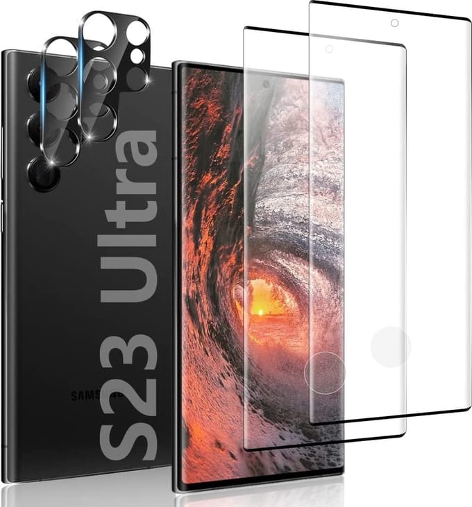 Samsung Galaxy S23 Ultra camera lens protector 2 stuks + Samsung Galaxy S23 Ultra Screen protector Zwart - 2 stuks
