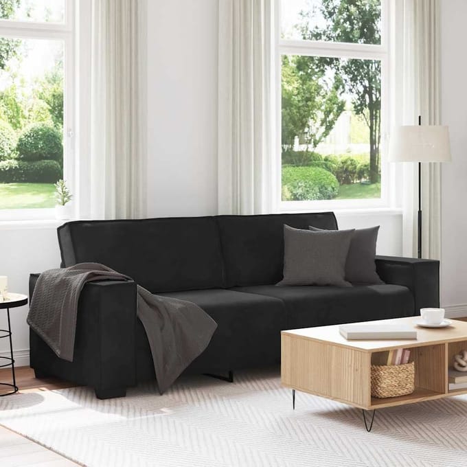 vidaXL - Driezitsbank - 220x78x84 - cm - fluweel - zwart