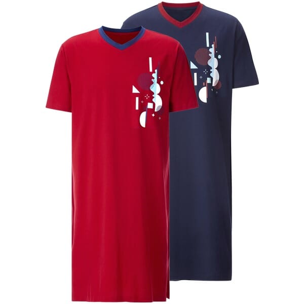 Twin pack nachthemd SODDE donkerblauw rood