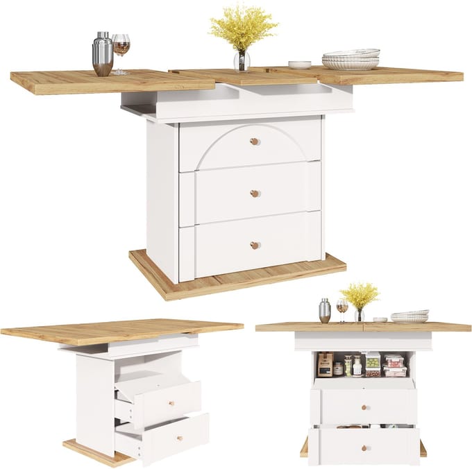 Uitschuifbare eettafel 110-140x80x75cm - inklapbare keukentafel - voor 4-6 personen - minimalistisch kastdeurtje ontwerp - wit