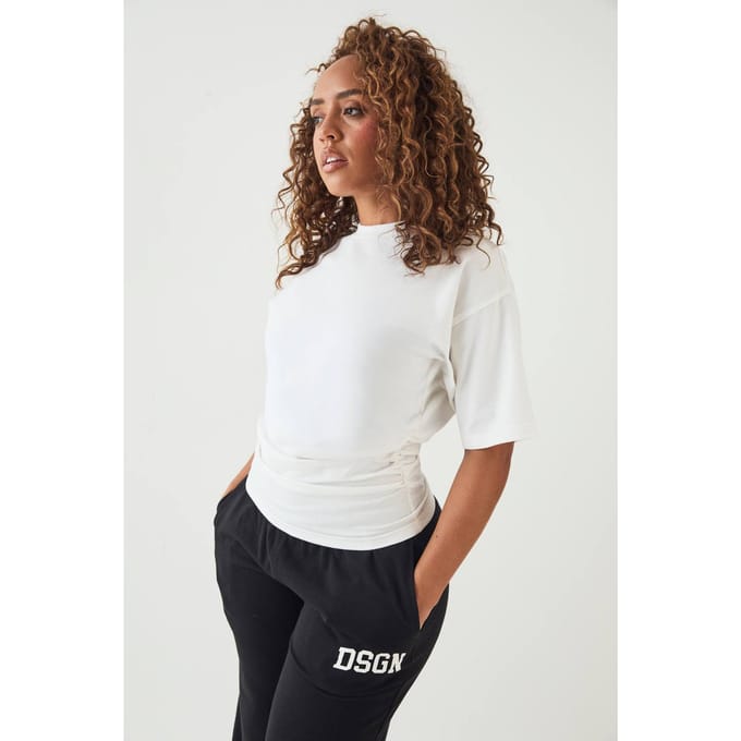 Dames Dsgn Studio Top Met Korte Mouwen En Gerimpelde Zijkant | Wit | Maat: Medium