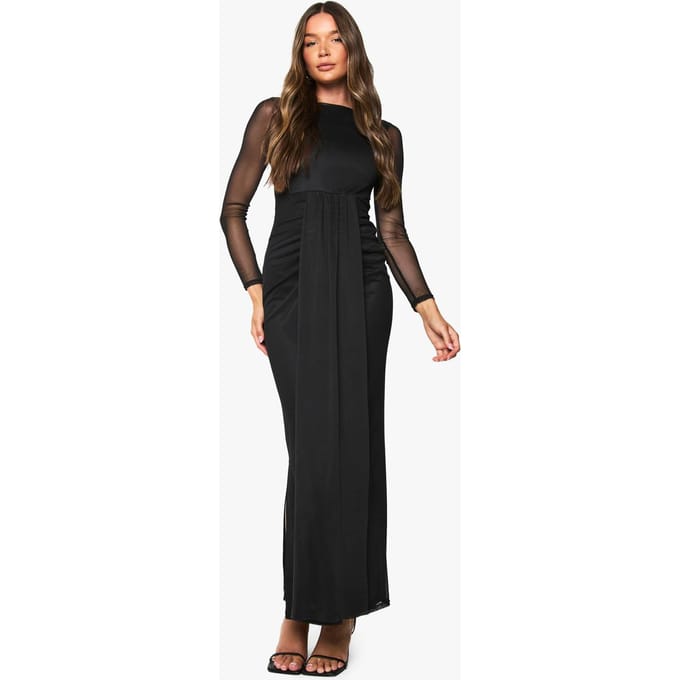 boohoo Dames Mesh Drape Detail Maxi-jurk | Black | Maat: 8