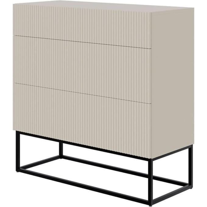 Selsey Veldio - Dressoir met drie lades 90 cm - Grijsbeige met zwarte poten
