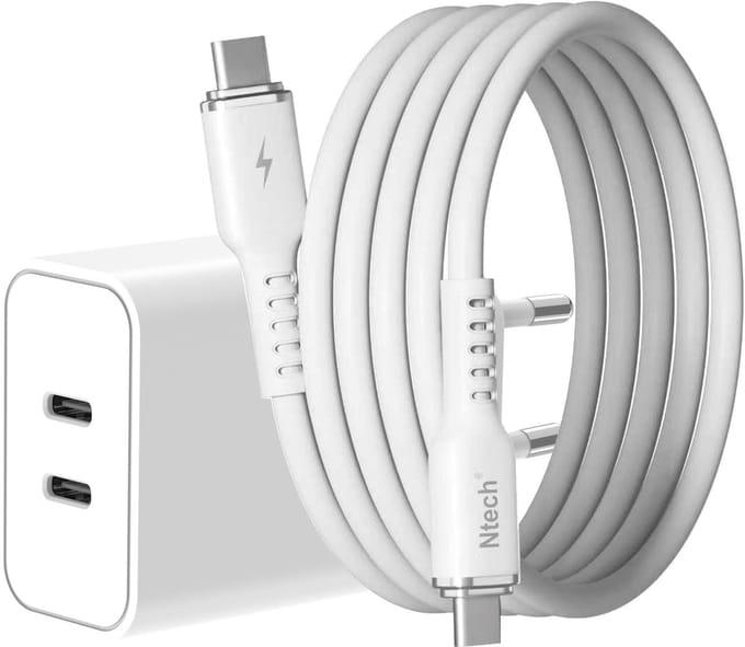 USB C Adapter 35W - USB C Oplader 2 poorten met 1M Kabel - Snellader - Dual Poorten USB C Adapter - USB C Lader