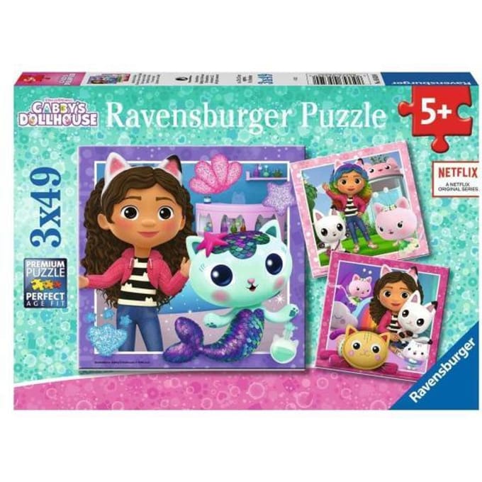 Ravensburger Gabby's Poppenhuis Puzzel – It's Meow Time! – 3x49 stukjes – Kinderpuzzel vanaf 5 jaar