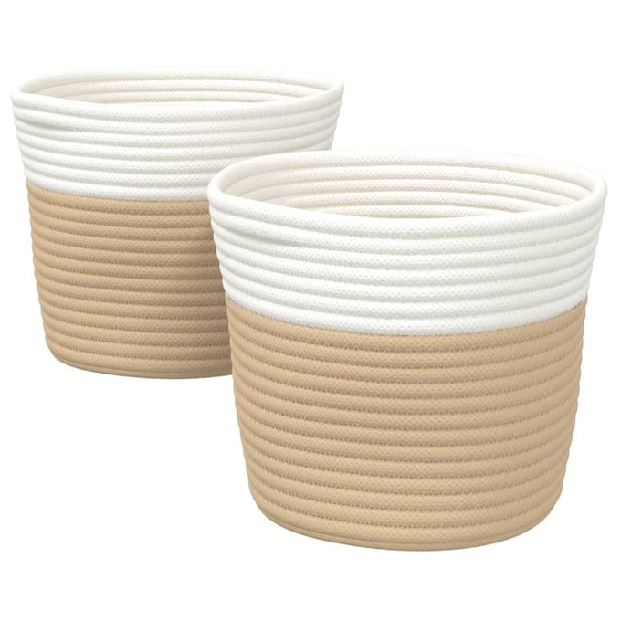 vidaXL - Opbergmanden - 2 - st - Ø - 24x18 - cm - katoen - beige - en - wit