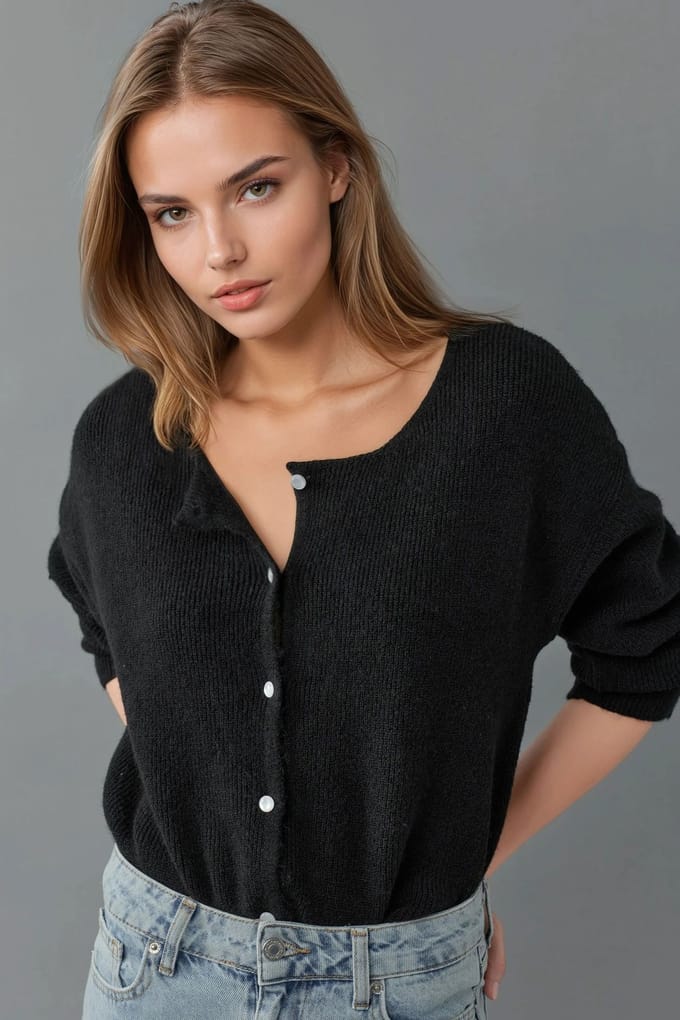 Ultra Zacht Crew Neck Knopen Dubbelzijdig Cardigan