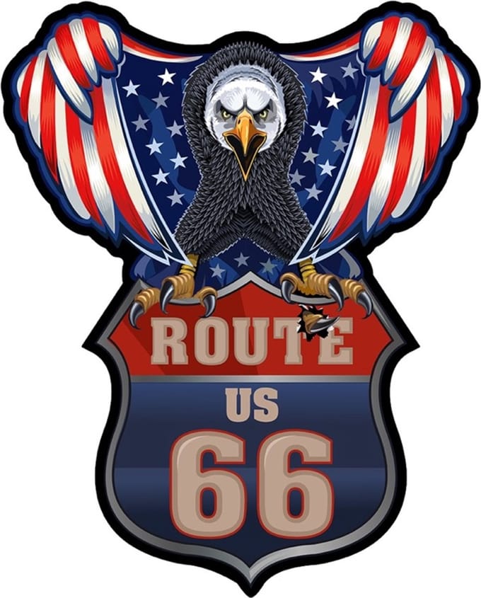 Signs USA - wandbord - dibond - USA Eagle Route 66 - 58,5 x 47 cm