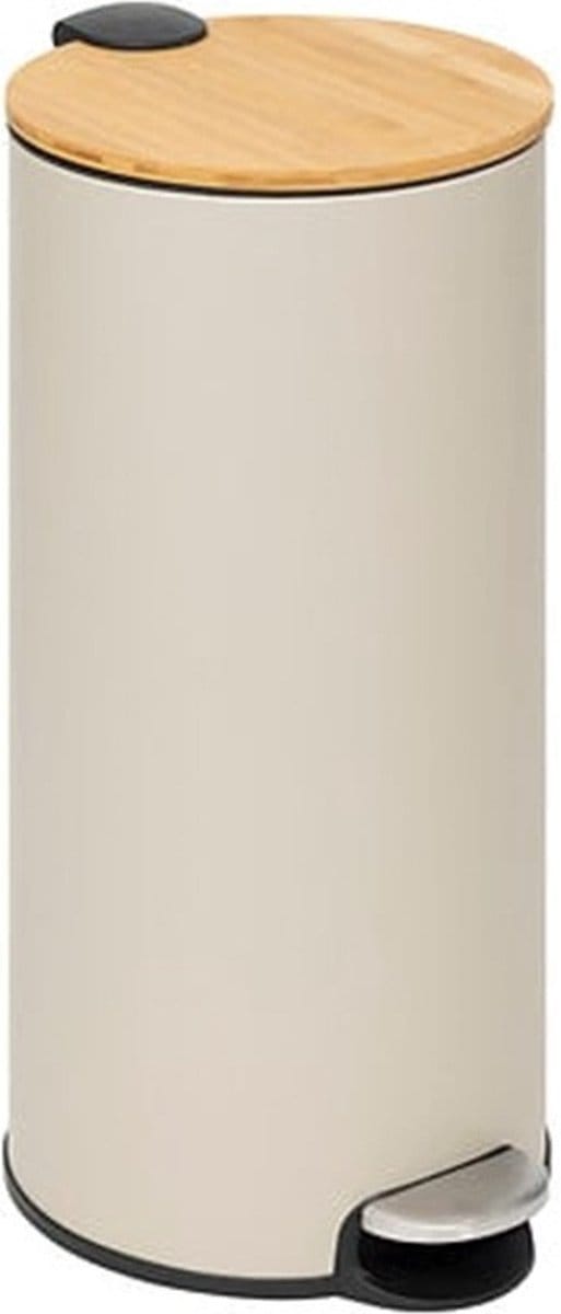 5Five prullenbak/pedaalemmer Bamboe - beige - metaal - 30 liter - 38 x 29 x 60 cm - keuken