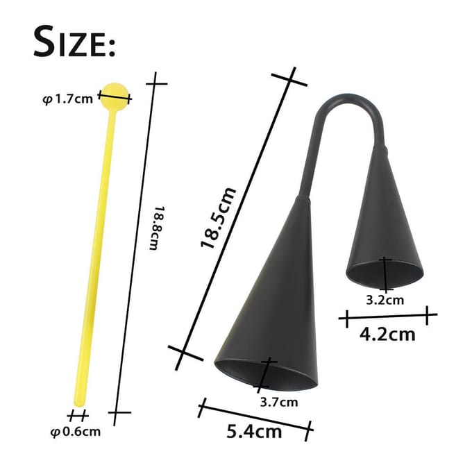 Tweekleurig metalen A-go-go Bell Cowbell-percussie-instrument met slagpin black