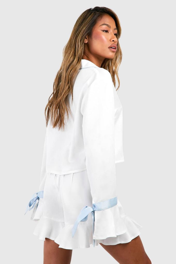 boohoo Dames Bruids Something Blue Langmouw Shirt & Shorts Pyjama Set | Wit | Maat: 44